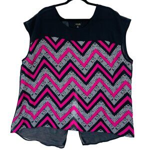 open back chevron print sleeveless blouse  top size xl by ATTITUDE